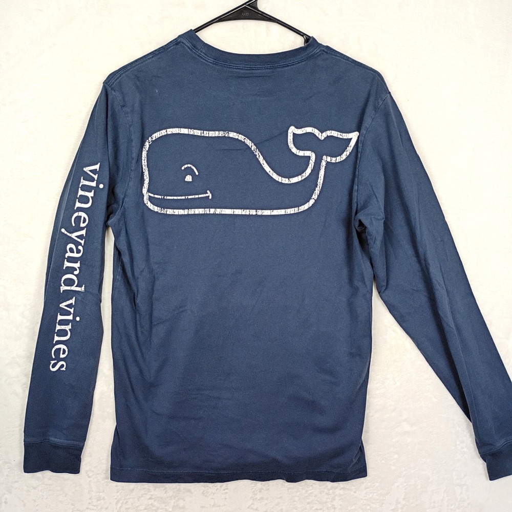 Vineyard Vines Mens XS Navy Blue Long Sleeve Whale Pocket Graphic T-Shirt Cotton